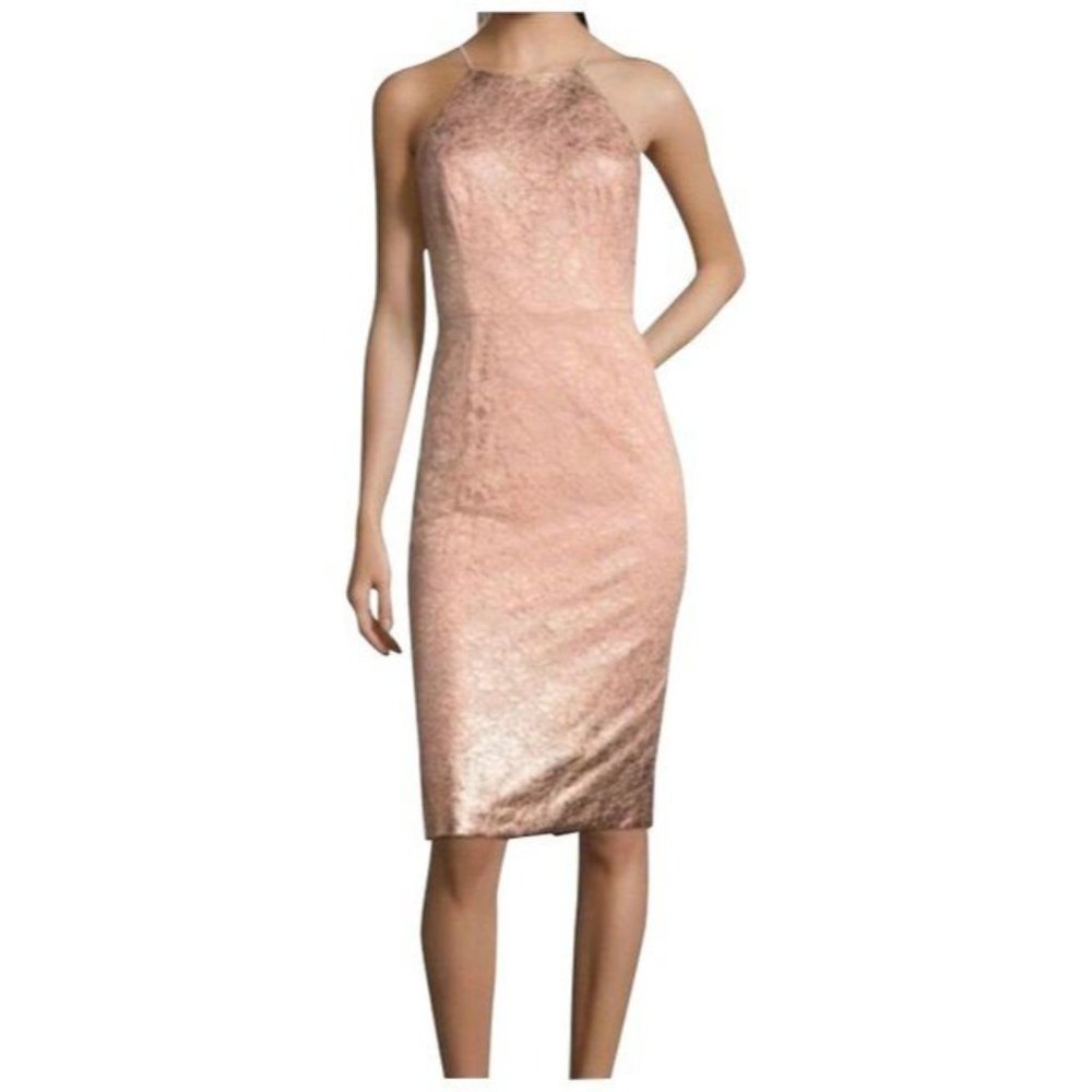 NWT Adrianna‎ Papell rose gold sleeveless midi lace sheath dress size 6